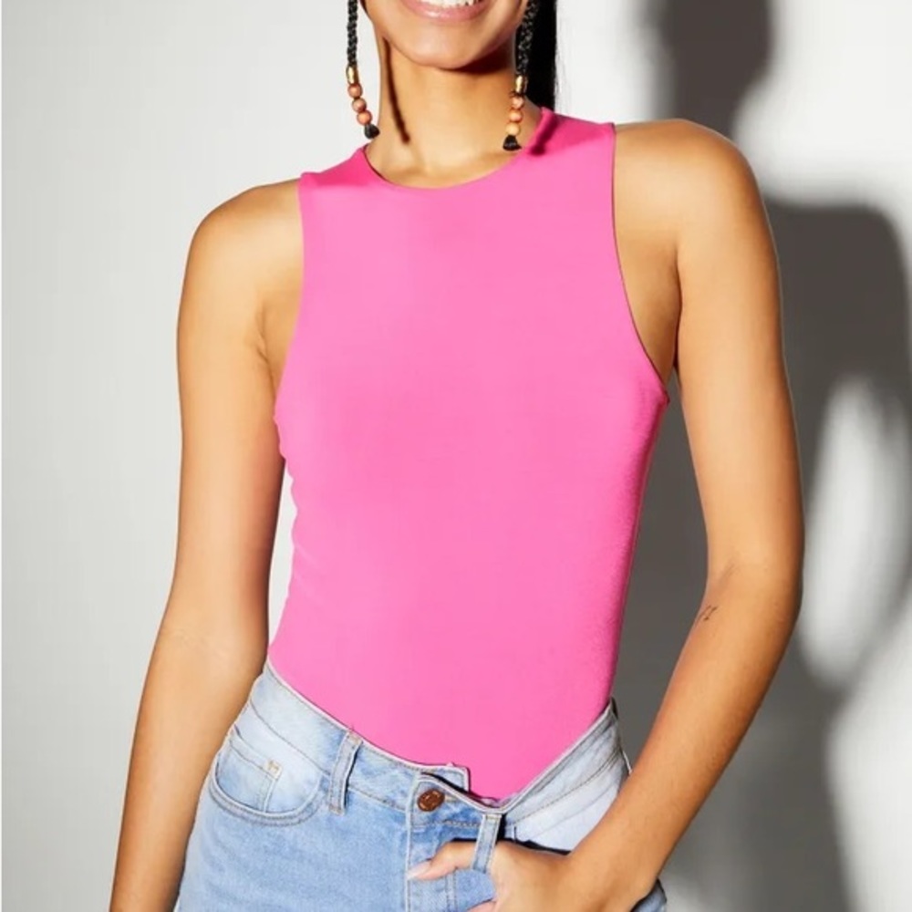 Hot Pink High Neck‎ Contour Bodysuit - Size M